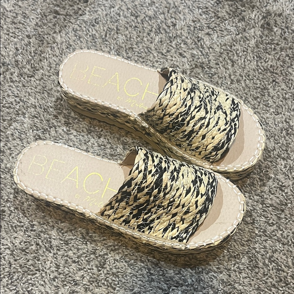 Beach by Matisse Del Mar Platform Natural/Black Braided Espadrille Slide Sandal